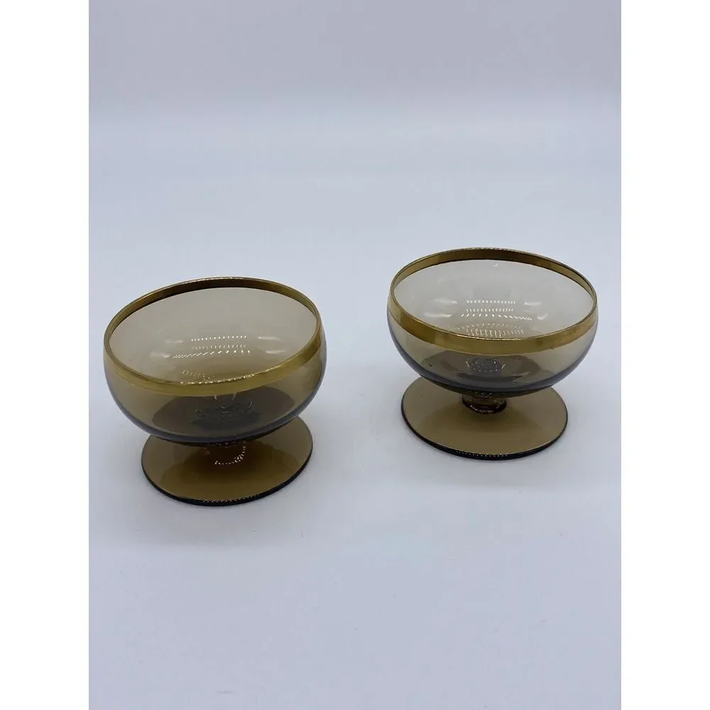 Vintage Amber and Gold Cognac Shot Glass - Set of 2‎